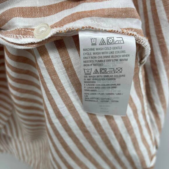 Rachel Hollis Ltd. Striped Burnt Sienna Linen Blend Button Front Blouse - Picture 7 of 7